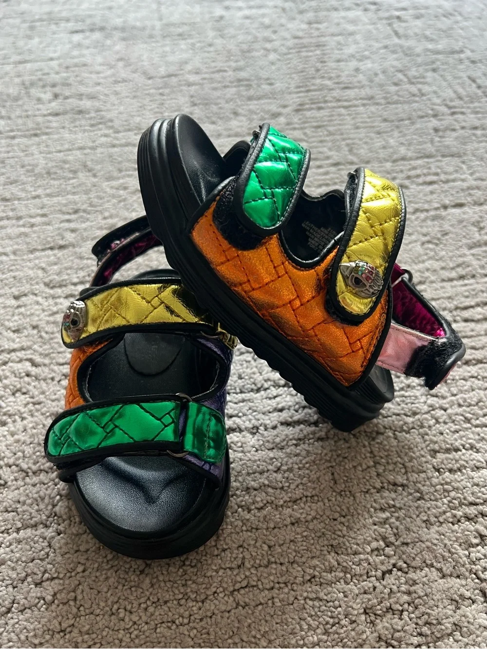 Kurt Geiger Toddler Mini Orson Multicolor Quilted Strap Leather Sandals